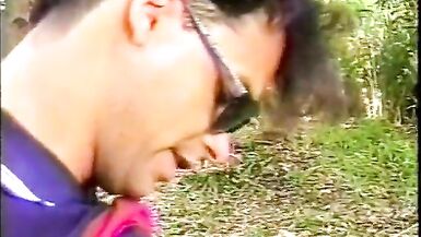 Slender ladyboy gets nailed by a manly dude outdoors - 3 image