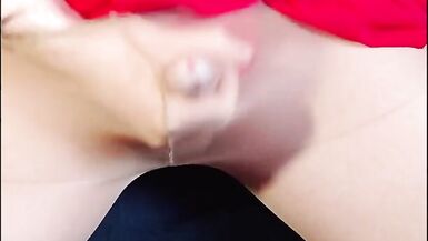 crossdresser cumming into nude nylon pantyhose - 8 image