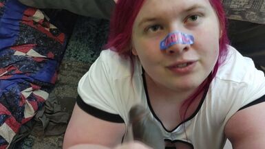 Cute Catgirl BBW Tranny Gets Cumshot from BBC Shemale POV - 1 image