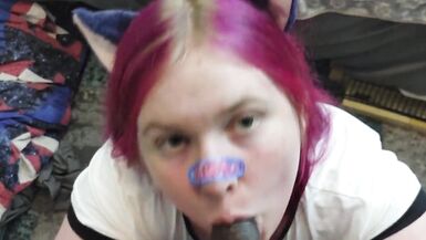 Cute Catgirl BBW Tranny Gets Cumshot from BBC Shemale POV