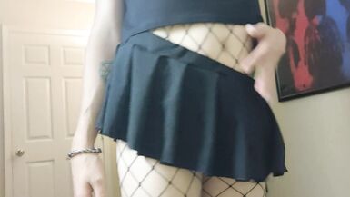 Sissy slow tease in fishnets sissygasm - 2 image