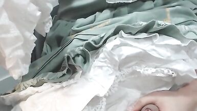 Crossdresser Wearing a Green Girly Dress and a Period Pant, then Jerking off - 9 image
