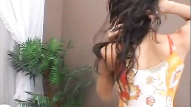 Cute Brazilian shemale is fond of playing with her cock - 2 image