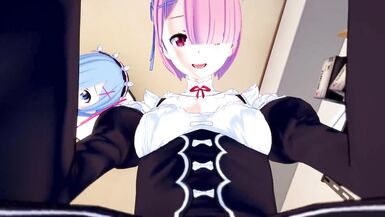 Re Zero - Futa Ram and Futa Rem fuck with you | Male Taker POV Swap - 4 image