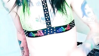 Goth slut playing with toys - 2 image