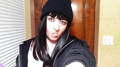 Titty fuck dildo fail with trans goth girl - 2 image