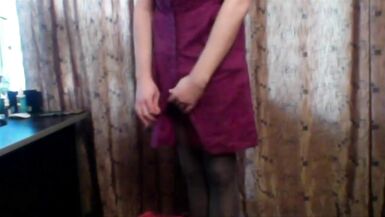 Sissy playing after school in new dresses and train her ass