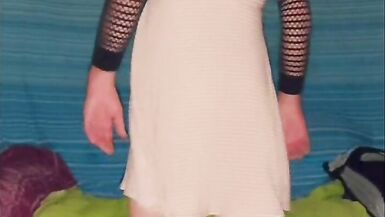 School dress clip with sticky messy cum on thigh - 2 image