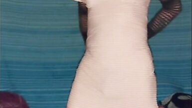 School dress clip with sticky messy cum on thigh - 3 image