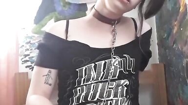 Beautiful goth femboy Alanis tries not to cum and fails (made a mess in my bed!!) - 10 image