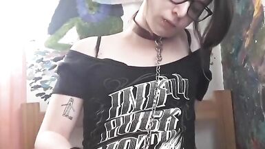 Beautiful goth femboy Alanis tries not to cum and fails (made a mess in my bed!!) - 12 image