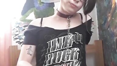 Beautiful goth femboy Alanis tries not to cum and fails (made a mess in my bed!!) - 14 image