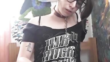 Beautiful goth femboy Alanis tries not to cum and fails (made a mess in my bed!!) - 15 image