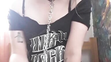 Beautiful goth femboy Alanis tries not to cum and fails (made a mess in my bed!!) - 4 image