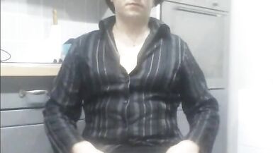 Patty crossdresser Beige lingerie and black dildo - 2 image