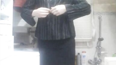 Patty crossdresser Beige lingerie and black dildo - 4 image