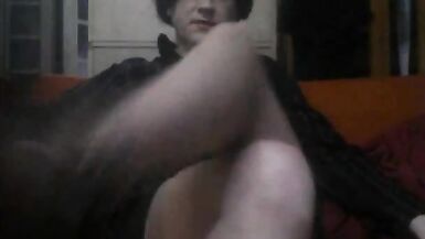 Patty crossdresser Beige lingerie and black dildo - 5 image