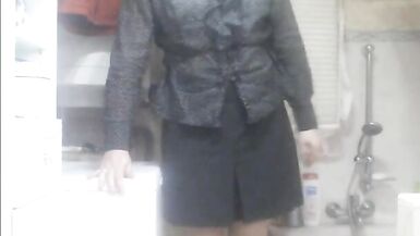 Patty crossdresser Beige lingerie and black dildo - 8 image