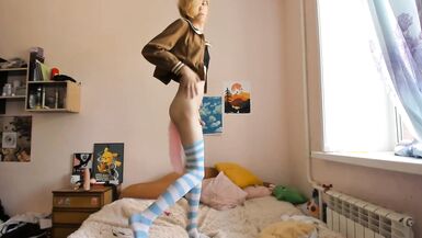 Cute cosplay femboy rides a dildo and drinks his cum - 10 image