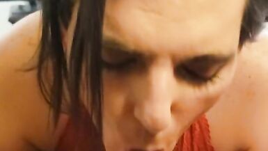 Shemale Slut Sucks Tiny Uncut Cock - 2 image