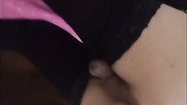 Crossdresser wearing mesh plays with her ass and masturbate - 5 image