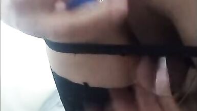 Latin crossdresser dances wearing lingerie, plays with dildo - 9 image