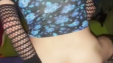 Cut up stretch pants riding black dildo with fantasy creampi - 7 image