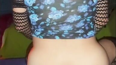 Cut up stretch pants riding black dildo with fantasy creampi - 8 image