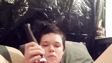 Jerking off and filling my hole with my big clear cock - 4 image