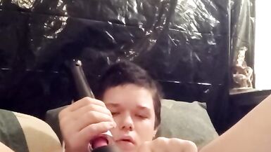 Jerking off and filling my hole with my big clear cock - 5 image