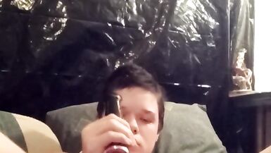 Jerking off and filling my hole with my big clear cock - 7 image