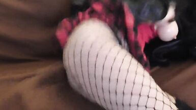 Punk Sissy in Fishnet Have Fun with Her Dildo on the Couch - 6 image