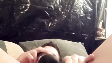 Filling my self with big clear cock and making my tiny dick - 10 image