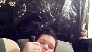 Filling my self with big clear cock and making my tiny dick - 15 image