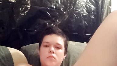 Filling my self with big clear cock and making my tiny dick - 2 image