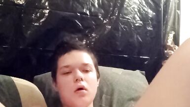 Filling my self with big clear cock and making my tiny dick - 3 image