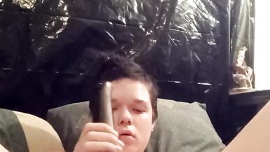 Filling my self with big clear cock and making my tiny dick