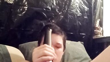 Filling my self with big clear cock and making my tiny dick - 5 image