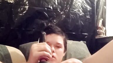 Filling my self with big clear cock and making my tiny dick - 6 image