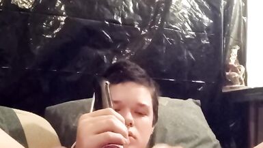 Filling my self with big clear cock and making my tiny dick - 7 image