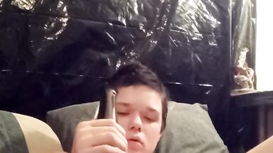 Filling my self with big clear cock and making my tiny dick - 8 image