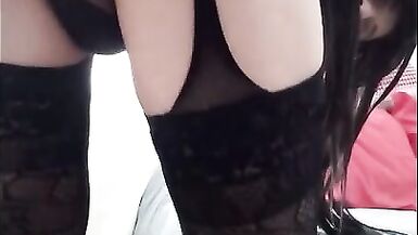 Crossdresser wearing lingerie plays with dildo and anal ball - 3 image