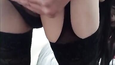 Crossdresser wearing lingerie plays with dildo and anal ball - 4 image