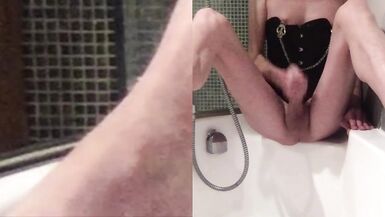 Hot nipples clamped sissy jerking off in the bathtub - 9 image