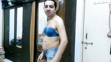 Beautiful sissy crossdresser femboy in a denim bikini. - 13 image