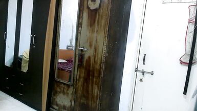 Sissy crossdresser femboy in pink satin lingerie & purple pantie. - 5 image