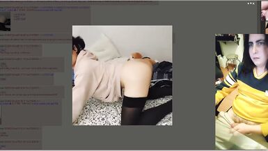 Straight guy jacks off to some trans and femboys vids making a mess on his desktop and shorts - 14 image