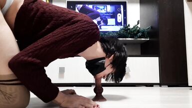 Horny little sissy knotted butt dog dildo riding - 8 image