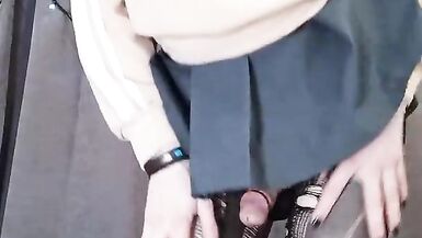 CUTE NEKO TRANS precum Wearing Buttplug Torn Tights and Cosplay SAGIRI IZUMI to CUMSHOT on Tablet