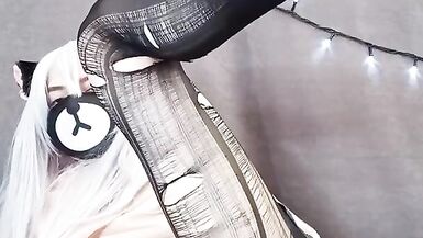 CUTE NEKO TRANS precum Wearing Buttplug Torn Tights and Cosplay SAGIRI IZUMI to CUMSHOT on Tablet - 13 image